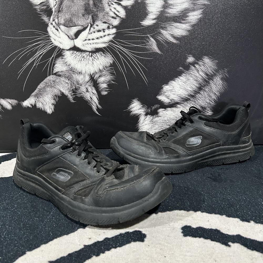 Skechers Flex Advantage SR 77040EW-BLK Sneaker Men's 14 Black Leather Workwear